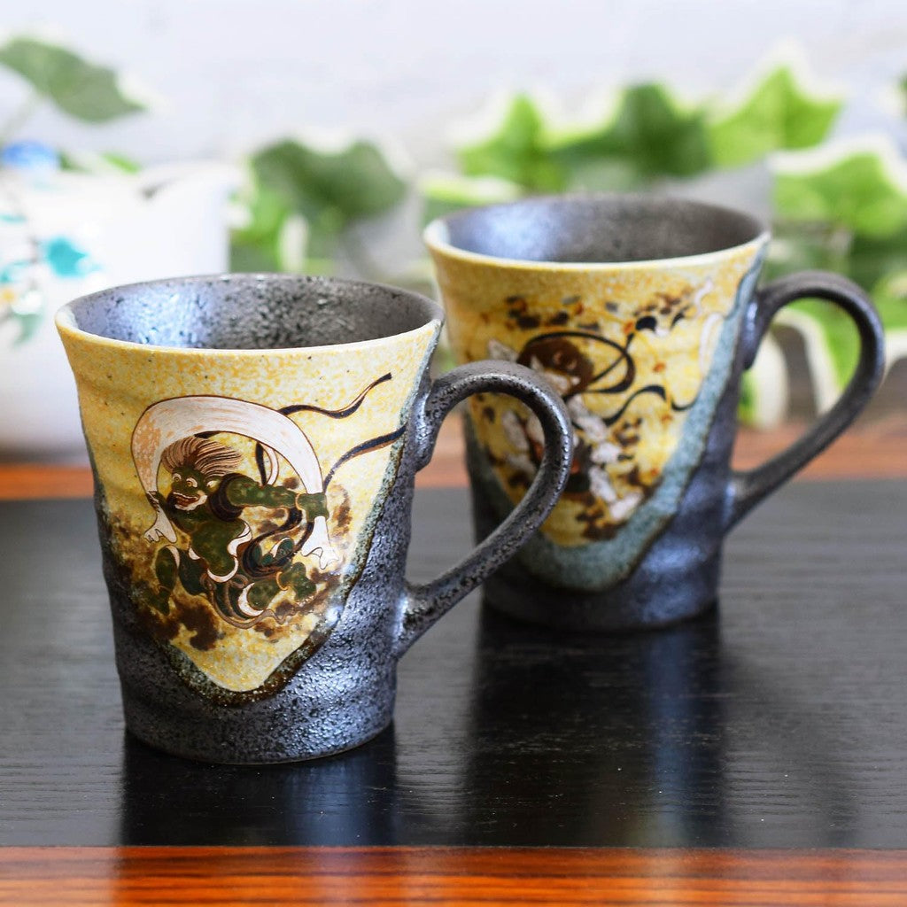 Stylish Kutani Ware Pair Mug Set - Kuro-Akira Design, High-Quality Kutani Porcelain, Japanese Imported Tableware, Perfect for Gourmet Experience.