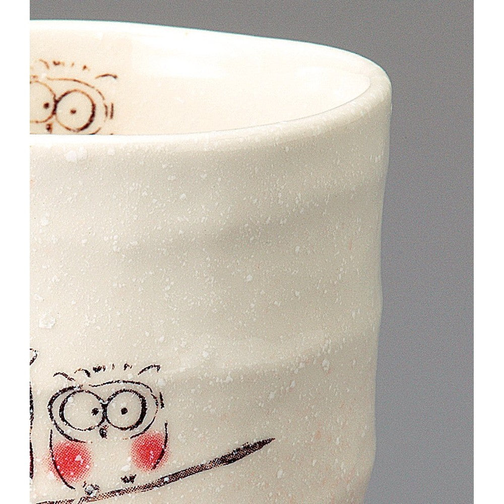 [made in Japan] Soufune Kiln Sushi Teacup with Owl Design - Red, 8.5cm Diameter x 9.2cm Height, Perfect for Tea Lovers, Elegant and Unique Japanese Tableware, Ideal for Gifting.