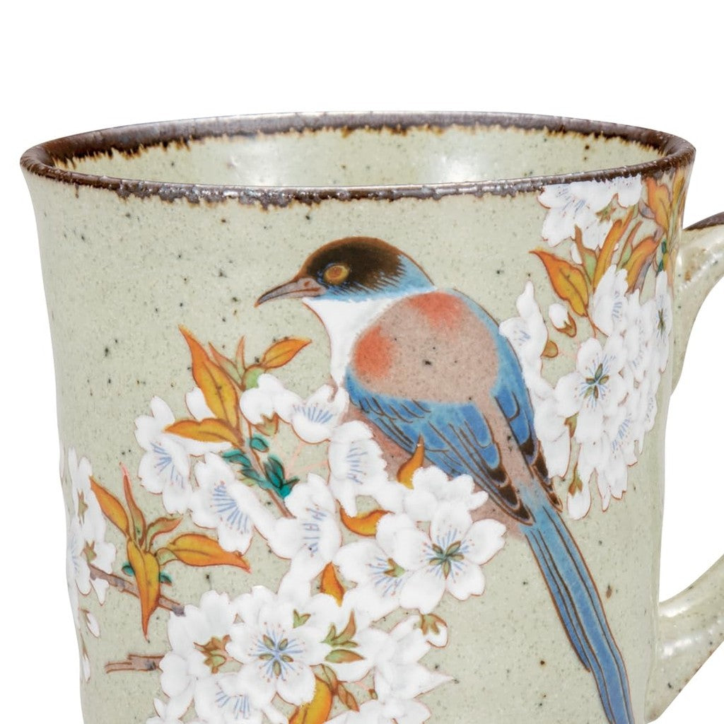 Kutani Ware Iwataya "Kutani Yaki" Mug with Mountain Cherry Blossom and Bird Design K8-824 - Handcrafted Japanese Porcelain for Coffee and Tea Lovers. Perfect Gift for Home Decor! Tea bowl