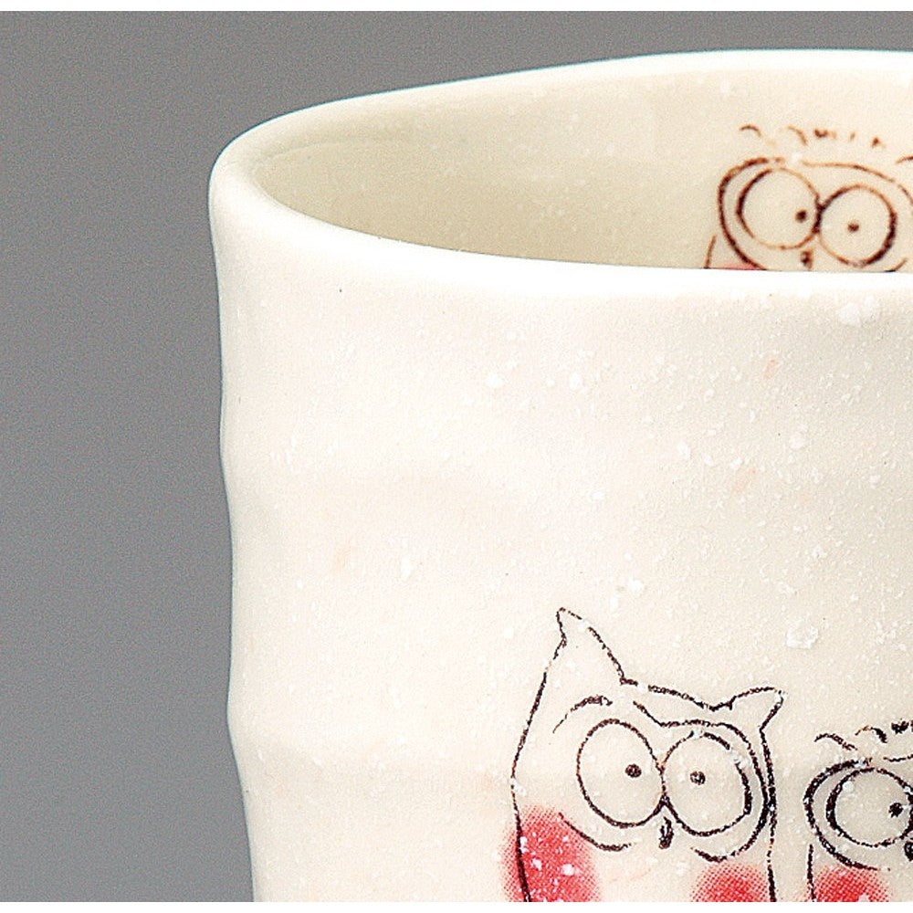 [made in Japan] Soufune Kiln Sushi Teacup with Owl Design - Red, 8.5cm Diameter x 9.2cm Height, Perfect for Tea Lovers, Elegant and Unique Japanese Tableware, Ideal for Gifting.