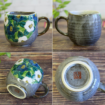 Stylish Kutani Ware Mug with Camellia Design, High-Quality Ceramic Cup, Elegant Tableware, Premium Japanese Brand, Perfect for Gifting and Daily Use.Teacup