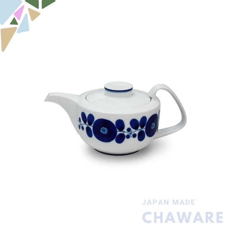 Hakuji Pot, Blue Bloom, Ceramic, 850ml, Dimensions: φ14×11cm, Hasami Pottery, Made in Japan, Perfect for Tea or Coffee, 