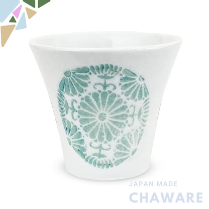 【made in japan】
J-kitchens Kunzan Kiln Cup, 130cc Japanese Yu-Ryō with Circle Flower Design in Light Blue, Made in Hasam