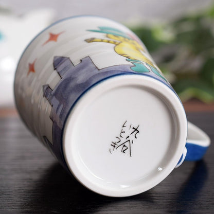 Stylish Kutani Ceramic Mug - The Cat in Boots Design, Premium Quality Tableware, Japanese Made, Perfect for Tea or Coffee Lovers.chaware