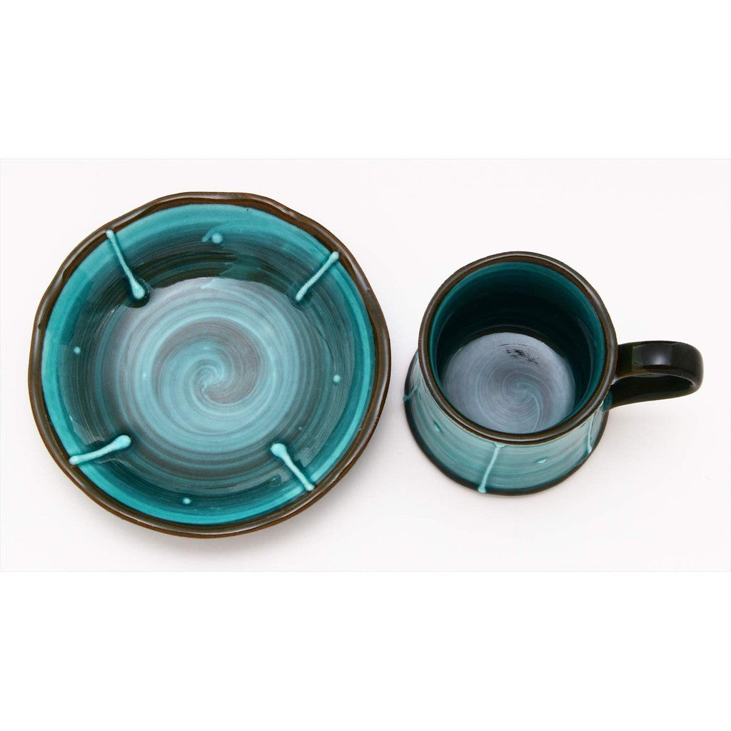 [Made in Japan] Mino Ware Japanese Coffee Cup and Saucer Set, Ichin Design, Green Glaze, 100% Made in Japan, Item No. 502-26. Perfect for coffee lovers!