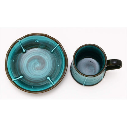 [Made in Japan] Mino Ware Japanese Coffee Cup and Saucer Set, Ichin Design, Green Glaze, 100% Made in Japan, Item No. 502-26. Perfect for coffee lovers!