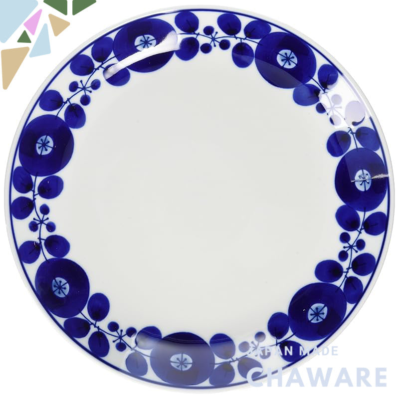 Hasami Porcelain Blue Flower Wreath Plate L, Diameter 23.5cm, Made in Japan, Japanese Ceramics, Perfect for Serving or D
