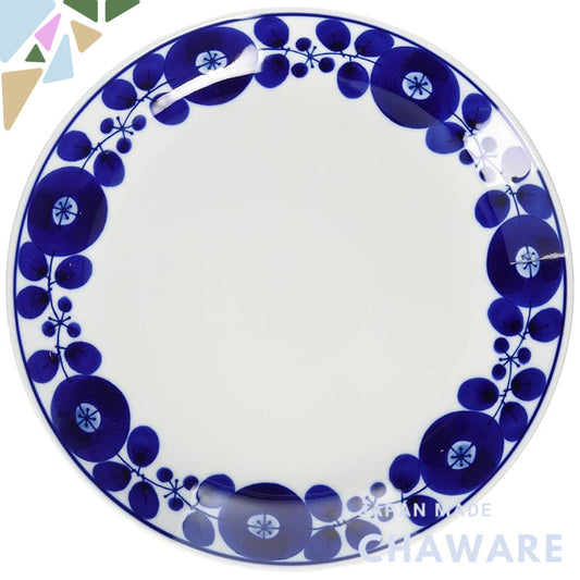 Hasami Porcelain Blue Flower Wreath Plate L, Diameter 23.5cm, Made in Japan, Japanese Ceramics, Perfect for Serving or D