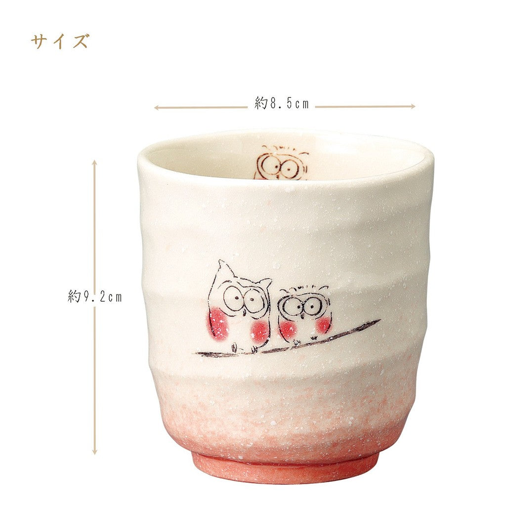 [made in Japan] Soufune Kiln Sushi Teacup with Owl Design - Red, 8.5cm Diameter x 9.2cm Height, Perfect for Tea Lovers, Elegant and Unique Japanese Tableware, Ideal for Gifting.