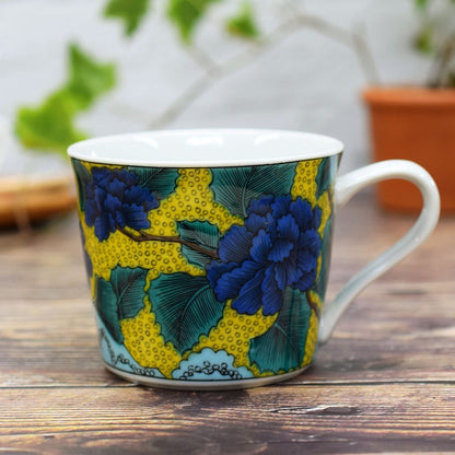 Waza no Kura Kutani Porcelain Mug with Peony Design - High-Quality Japanese Tableware, Perfect Gift for 77th Birthday Celebrations, Made in Japan. Teaware