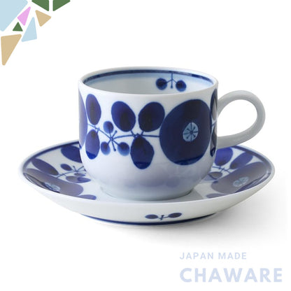 Hakusan Ceramic Coffee Cup and Saucer Set in Blue Bloom, 200ml Capacity, Dimensions: 7.5x6cm Cup, 14.5x2cm Saucer, Authe