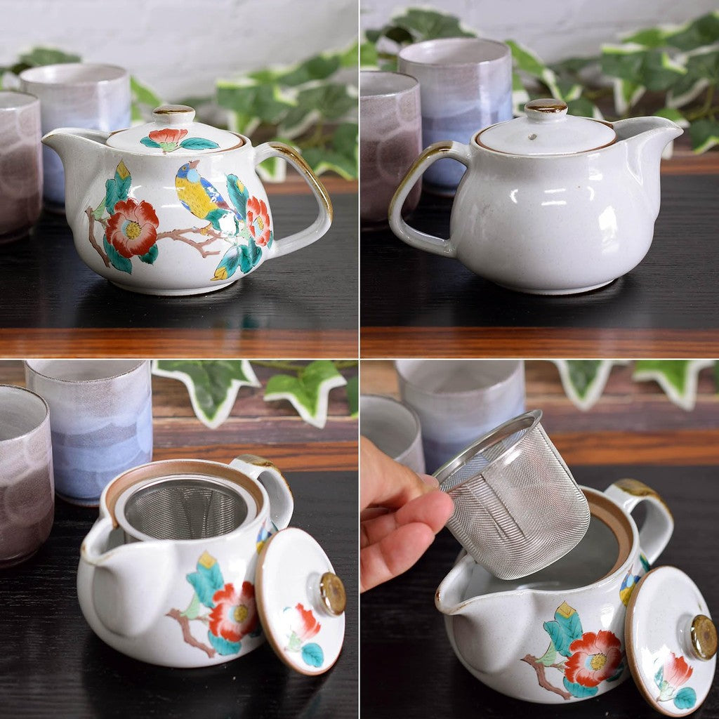 【made in japan】
Stylish Japanese Tableware - Kutani Teapot with Camellia and Bird Design, Ceramic with Strainer, Premium Quality, Made in Japan, Perfect Birthday Gift.