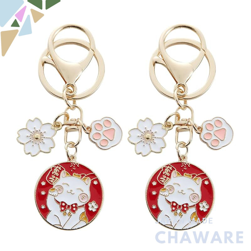 MUCKLILY 6-Piece Lucky Cat Keychain Set - Durable Metal Keyrings with Charming Design for Bags and Keys