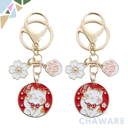 MUCKLILY 6-Piece Lucky Cat Keychain Set - Durable Metal Keyrings with Charming Design for Bags and Keys