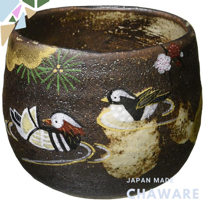 Kyoto Yaki Kiyomizu Yaki Hachiman Kiln Teacup Small with Lucky Mandarin Duck Design UBK204-02 - Made in Japan