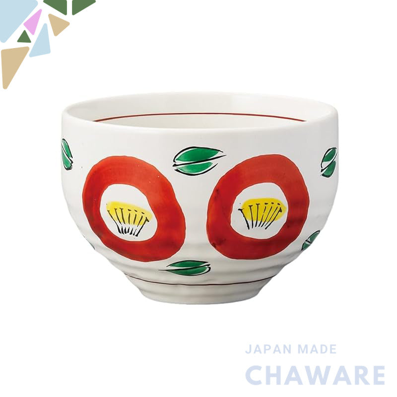 【made in japan】
Ale-net Hand-painted Tea Bowl, 10x7cm, 320cc, Japanese Matcha Bowl with Two Camellia Design, Mino Ware, 