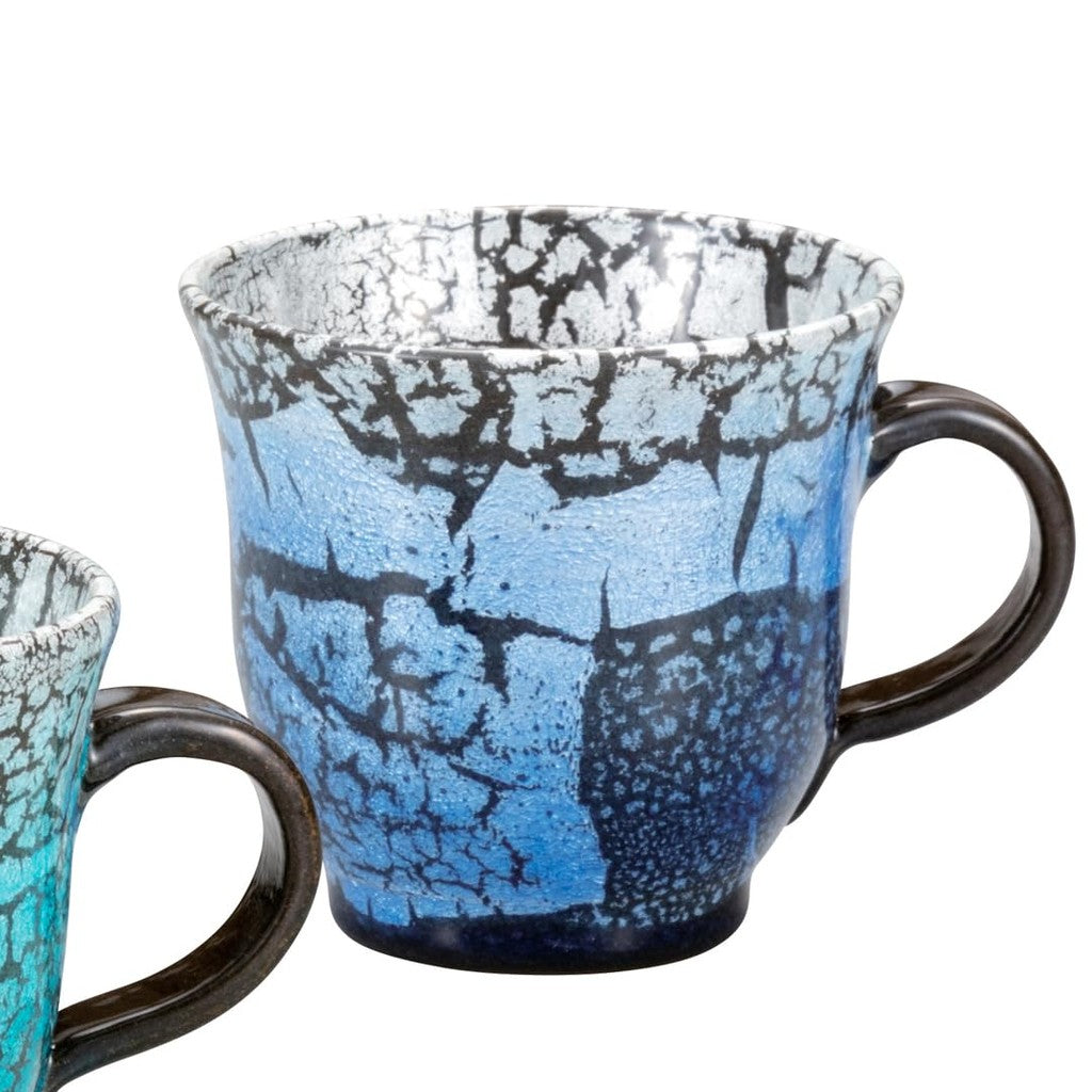 Kutani Ceramic Pair Mug Cups by Iwataya, Silver Luster, Hakuhou Kiln K8-983, Elegant Japanese Pottery Gift Set for Coffee and Tea Lovers, Perfect for Home or Office Use. Chawan