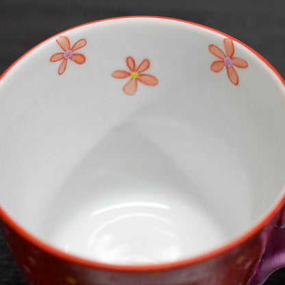 Stylish Kutani Ceramics Mug with Pink Floral Pattern, Perfect Gift for 60th, 77th Birthdays, and Special Occasions like Red and Joyous Celebrations. Ideal for Presents!chawan