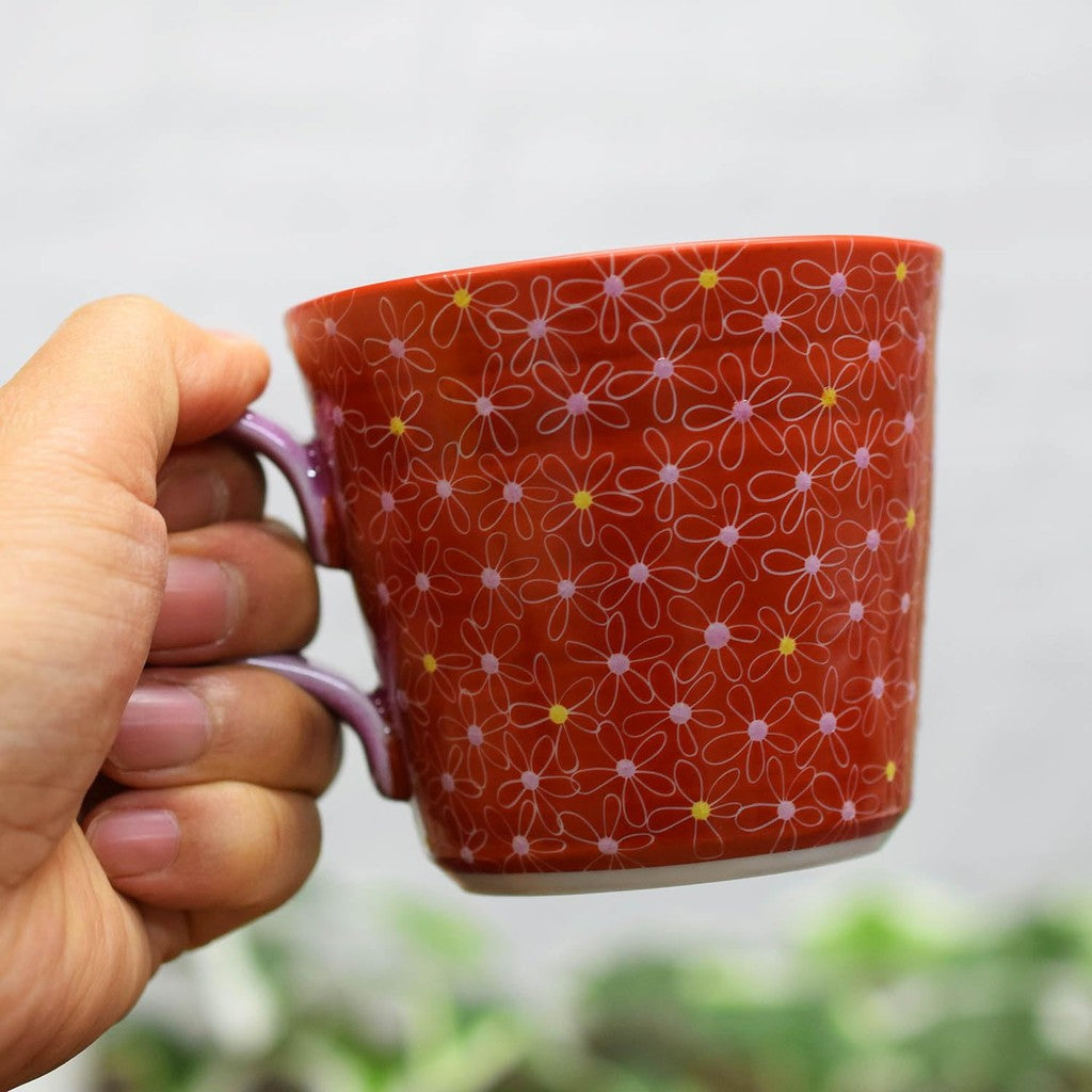 Stylish Kutani Ceramics Mug with Pink Floral Pattern, Perfect Gift for 60th, 77th Birthdays, and Special Occasions like Red and Joyous Celebrations. Ideal for Presents!chawan