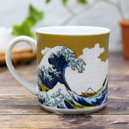 Kuwata Ware Kutani Porcelain Hokusai Wave Mug - High-End Brand Tableware, Made in Japan, Perfect Gift for 77th Birthday Celebration
