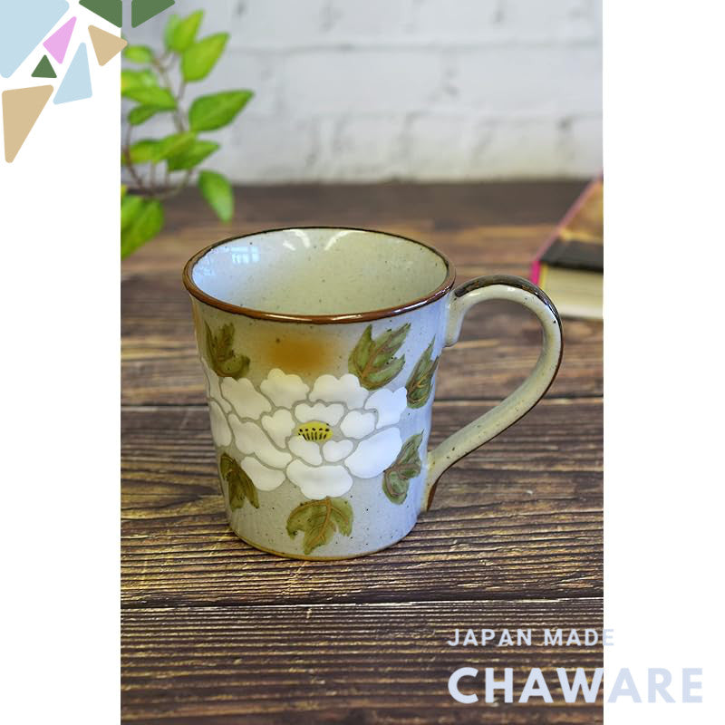 Elegant Kutani Porcelain Mug - White Peony Design, Premium Japanese Tableware, Stylish Drinkware for Home and Office Use