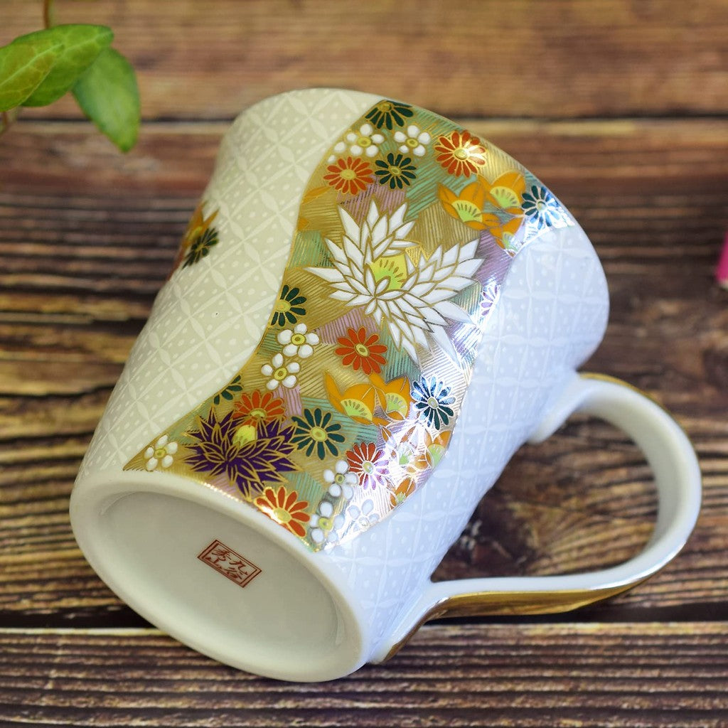 Stylish Kutani Ware Mug with Shippo Kin Kōkan Design - Perfect Gift for 60th, 70th, and 77th Birthday Celebrations, Ideal for Special Occasions and Presents.