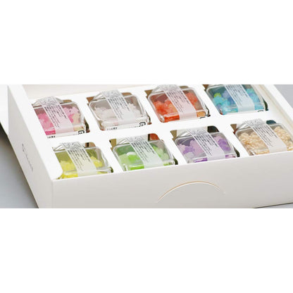 Aoki Kouetsudo Kinpeito Gift Box - 8 Color Rainbow Set: Canola Flower, Primrose, Maple, Wisteria, Forget-Me-Not, Lily of the Valley, Natural, and Sake Lees Flavor. Perfect for special occasions and gifting.