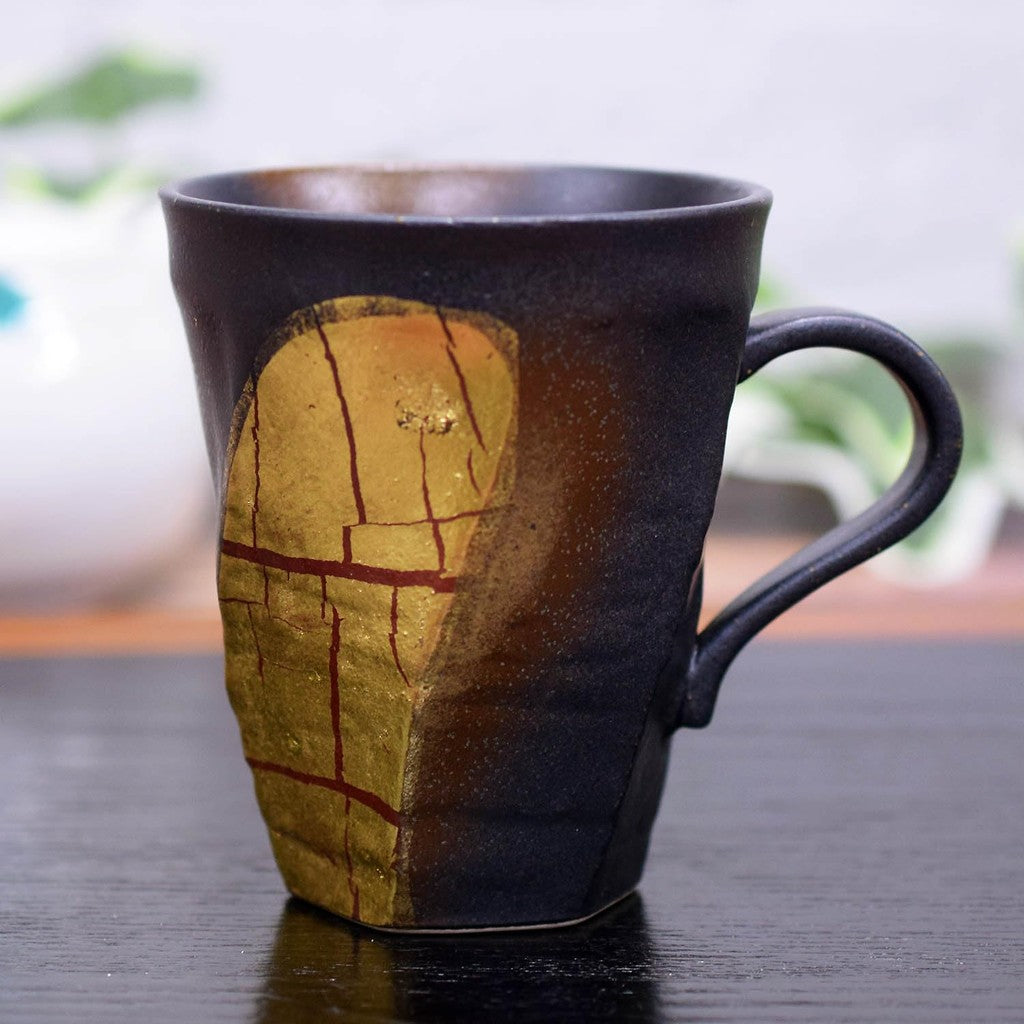 Stylish Kutani Ware Mug with Gold Leaf, Luxury Ceramic Tableware by Waza no Kura, High-Quality Japanese Brand Gift for Kanreki Celebrationchaware