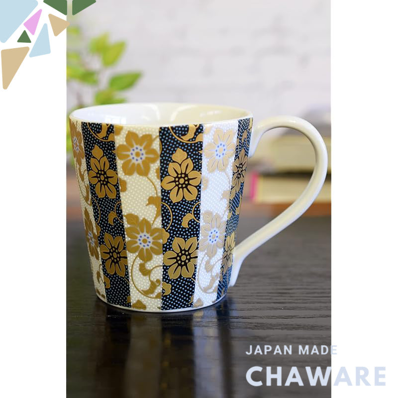 Stylish Kutani Ceramics Mug with Blue and White Patterns, High-Quality Japanese Pottery, Elegant Tableware for Home and 