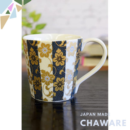 Stylish Kutani Ceramics Mug with Blue and White Patterns, High-Quality Japanese Pottery, Elegant Tableware for Home and 