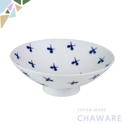 Haku-san Porcelain Flat Tea Bowl Blue - 15cm Diameter, ST-16, Designed by Masayoshi Mori, Made in Hasami, Japan