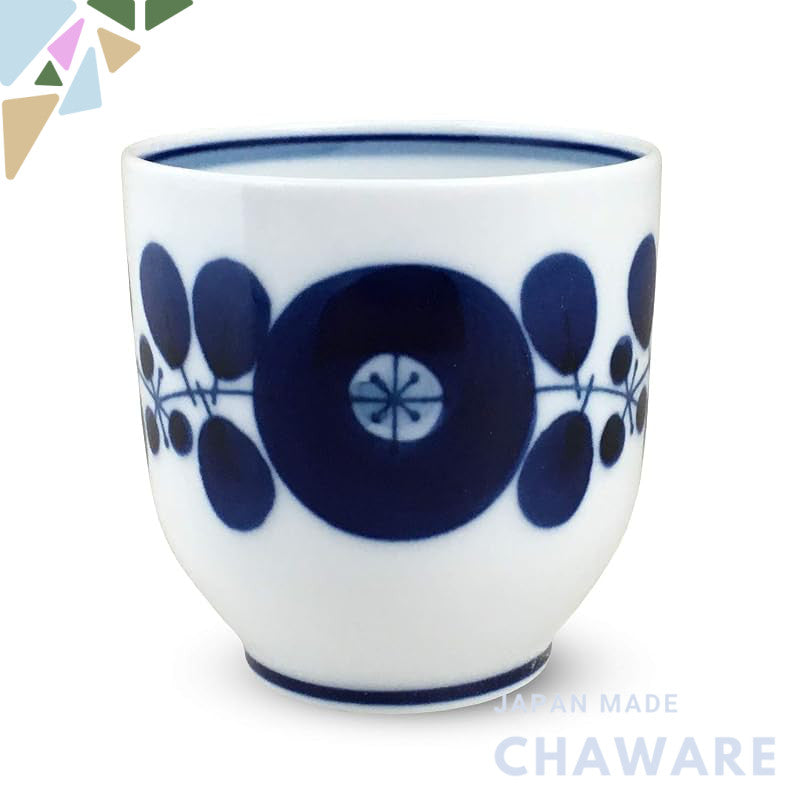 Hakusan Porcelain Blue Bloom Yunomi Cup - Large (Approx.) φ8×8cm, 230ml, Hasami Ware, Made in Japan. Perfect for tea ent