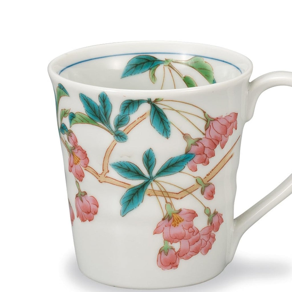 Kutani Pottery Iwataya Floral Mug with Flowering Crabapple Design AP7-0806 - Elegant Japanese Craftsmanship for Tea and Coffee Lovers.chaware