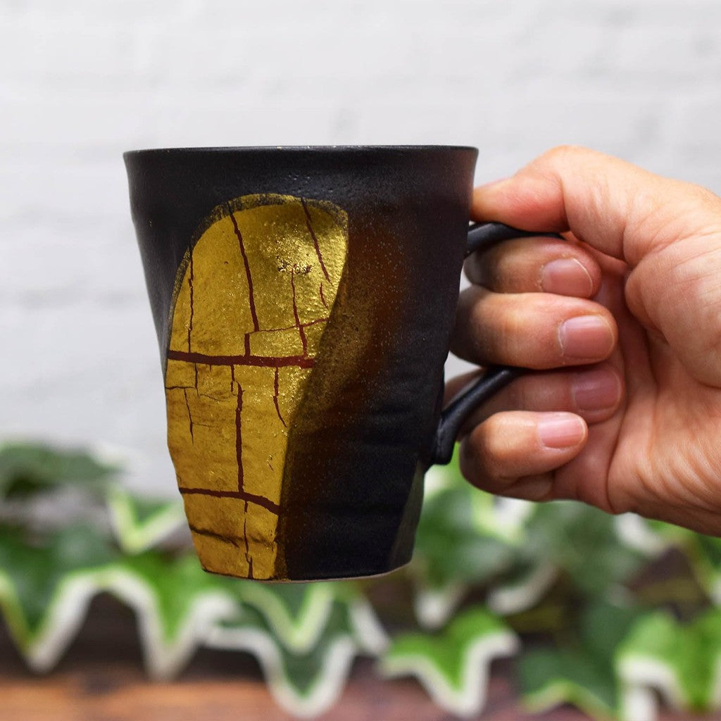 Stylish Kutani Ware Mug with Gold Leaf, Luxury Ceramic Tableware by Waza no Kura, High-Quality Japanese Brand Gift for Kanreki Celebrationchaware