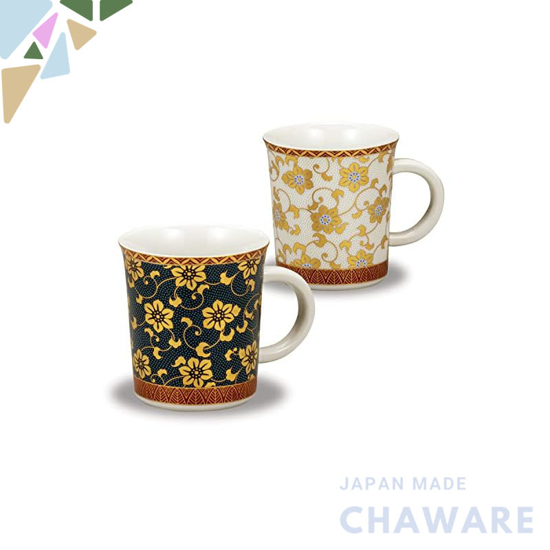 Stylish Kutani Porcelain Pair of Mugs, Kombi Tessen Design, Ideal for 60th Birthday and Wedding Celebrations, Perfect Gi