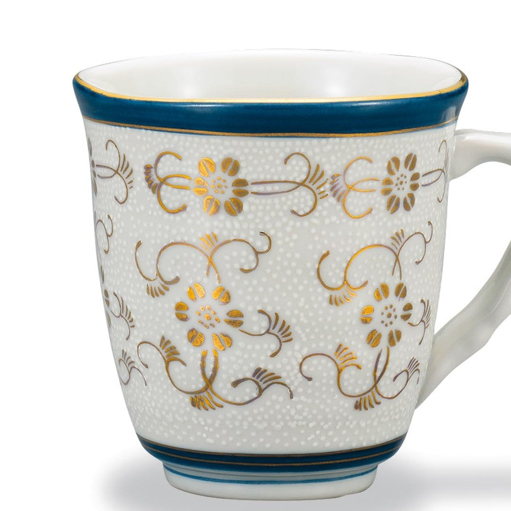 Kutani Ware Iwataya White Polka Dot Iron Chrysanthemum Mug AP7-0812 - Elegant Japanese Ceramics for Tea and Coffee Loverschaware