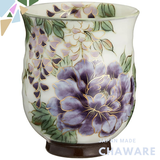 【made in japan】
Aito Kyoyaki Kiyomizu Ware Ceramic Tea Cup Large - White Glaze with Purple Flower Design KTA576-01, Perf