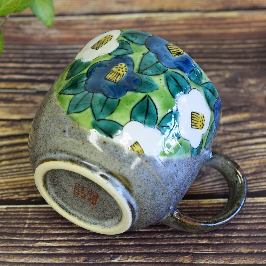 Stylish Kutani Ware Mug with Camellia Design, High-Quality Ceramic Cup, Elegant Tableware, Premium Japanese Brand, Perfect for Gifting and Daily Use.Teacup