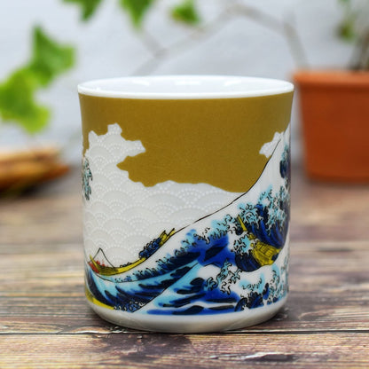 Kuwata Ware Kutani Porcelain Hokusai Wave Mug - High-End Brand Tableware, Made in Japan, Perfect Gift for 77th Birthday Celebration