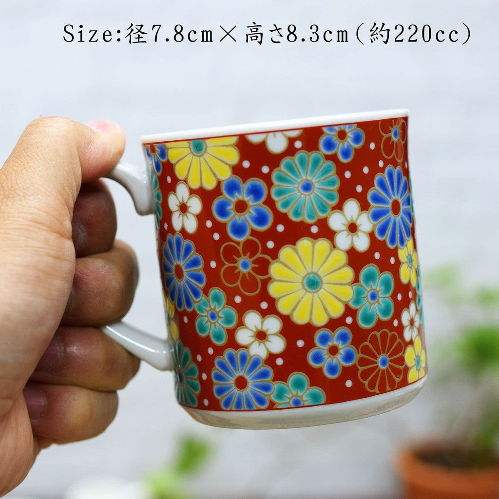 Waza no Kura Kutani Porcelain Mug - Ume and Chrysanthemum Design, Premium Tableware, Made in Japan, Gift for 60th Birthday Celebration or Special Occasions.chaware