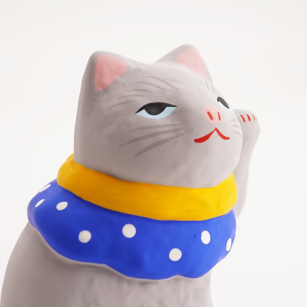 COTONOHA Seto-Yaki Maneki Neko Ceramic Lucky Cat Figurine – Handmade Japanese Shelf Ornament, 9.4 cm (White)