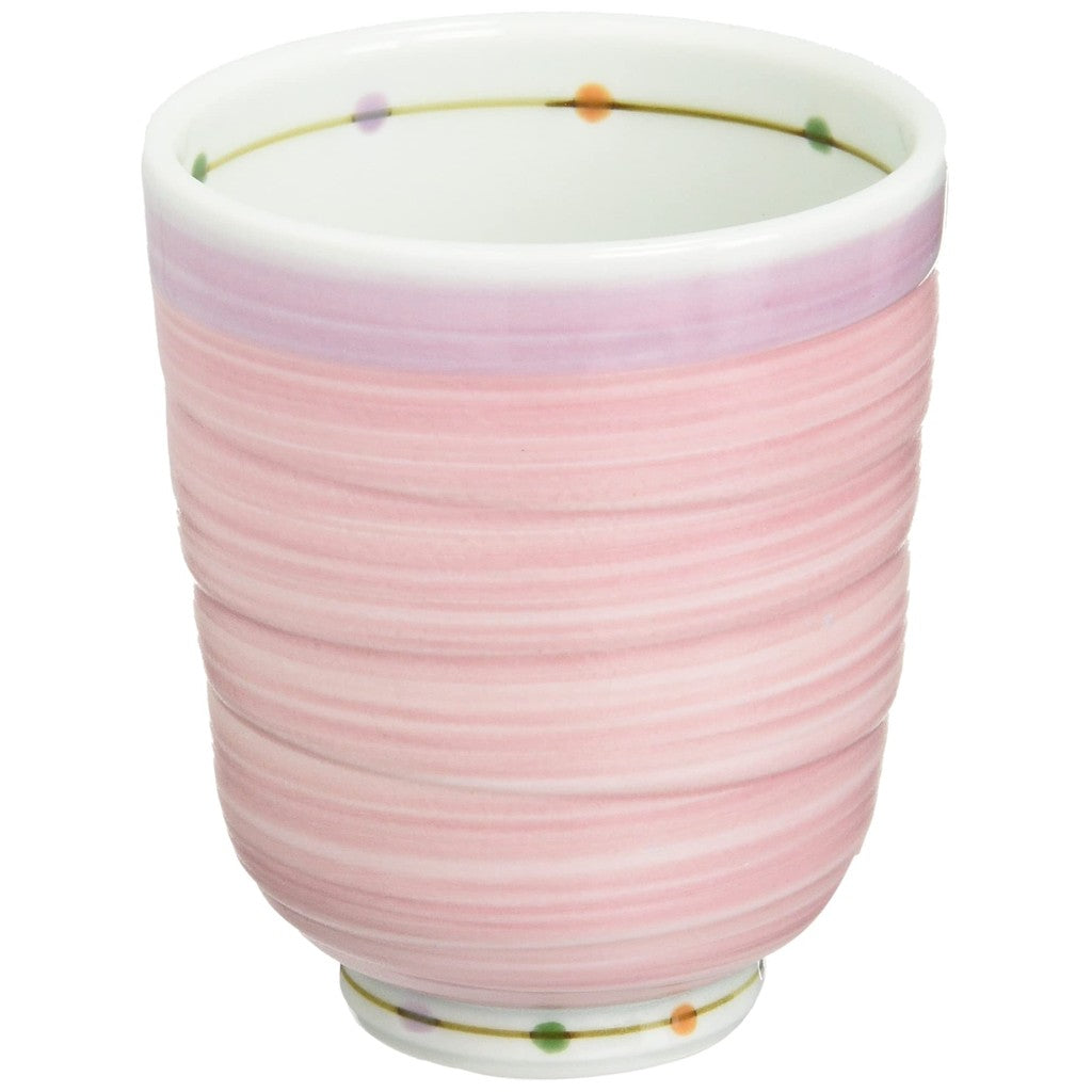 【made in japan】
Hasami pottery lightweight teacup (small) with colored dot pattern in pink, microwave and dishwasher safe, made in Japan, 14780.