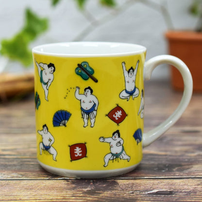 Waza no Kura Kutani Porcelain Sumo Wrestler Mug - Premium Japanese Tableware, Perfect Gift for Kanreki Celebration, Handmade and Authentic, High-Quality Ceramics.chaware