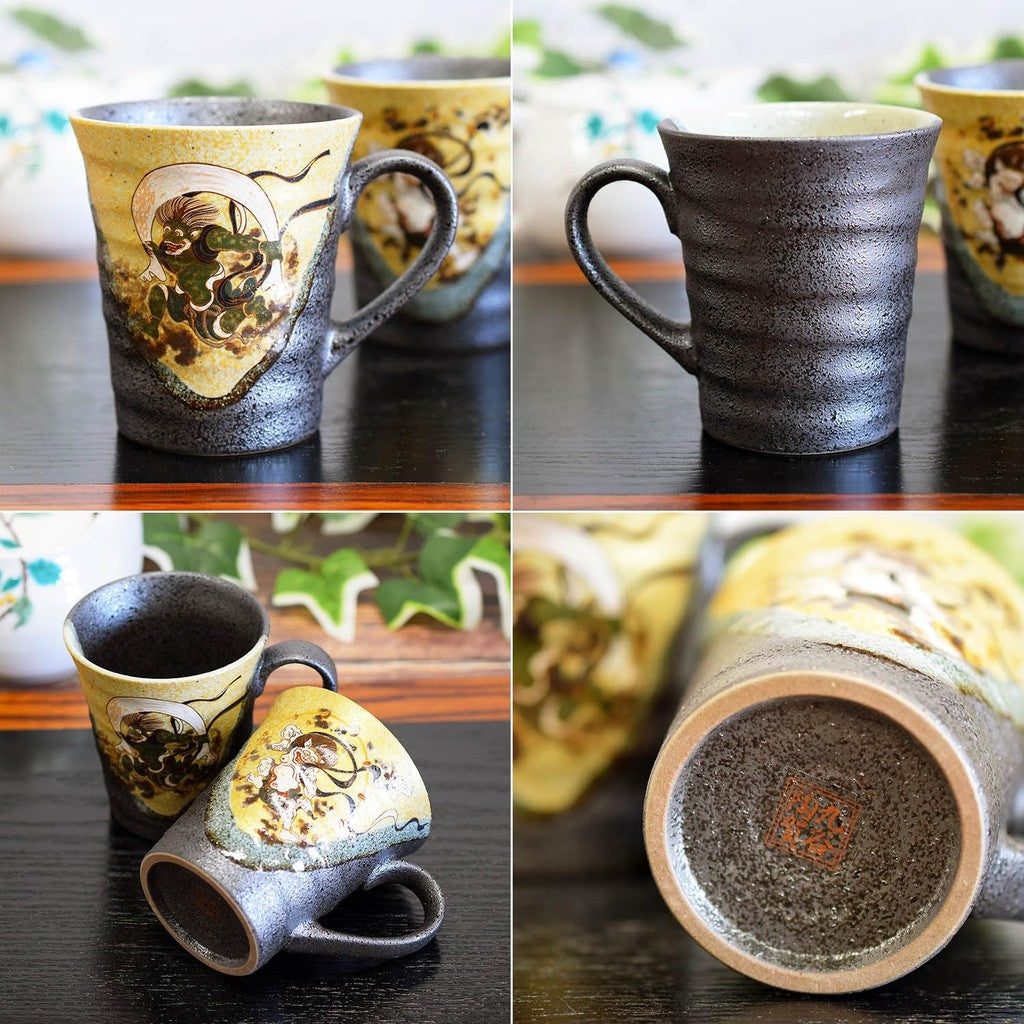 Stylish Kutani Ware Pair Mug Set - Kuro-Akira Design, High-Quality Kutani Porcelain, Japanese Imported Tableware, Perfect for Gourmet Experience.