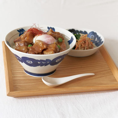 Aito Blossom Blue Floral Ceramic Bowl Pair 19cm Lightweight Mino Ware Microwave & Dishwasher Safe Made in Japan