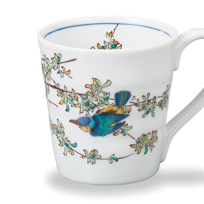 Kutani Porcelain Iwataya Mag Cup with River Cormorant Design AP7-0803 - Elegant and Durable Japanese Tableware for Tea and Coffee Lovers.chaware