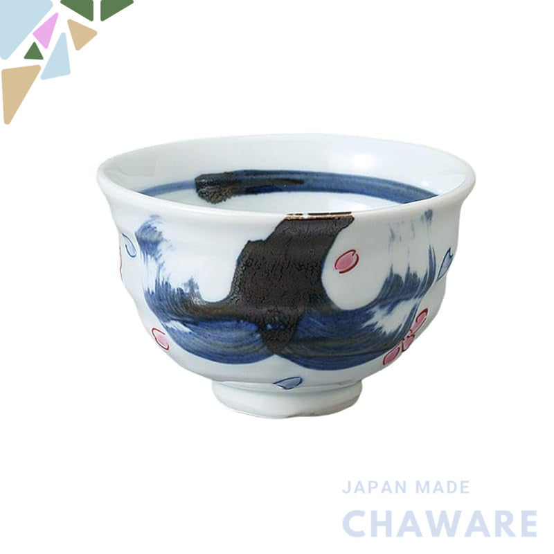 Ale-net Japanese Teacup and Sencha Bowl Set, 10x6.5cm, Elegant Blue-Glazed Cherry Blossom Design, Dishwasher and Microwave Safe, Made in Mino, Japan - Made in Japan