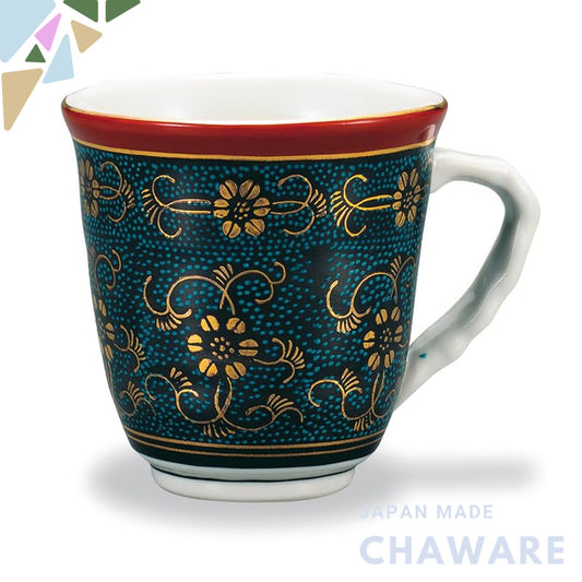 Kutani Ware Iwataya Blue Speckled Iron Chrysanthemum Mug AP7-0813 - Elegant Japanese ceramic cup for tea or coffee, perf