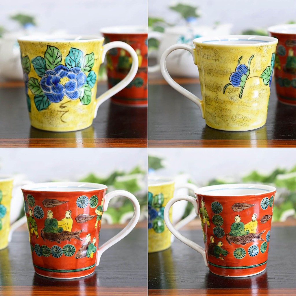 Stylish Kutani pottery mug pair set by Waza no Kura / Yoshidaya, high-quality porcelain tableware made in Japan, perfect for your elegant dining experience. Tea cup