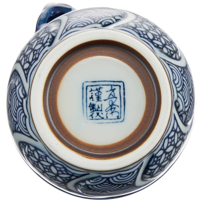 【made in japan】Hamato Hasami Yaki Takayama Pottery Covered Tea Cup, 8cm Diameter, Blue Striped Design, Product Code 378515 - Ideal for Tea Lovers and Collectors